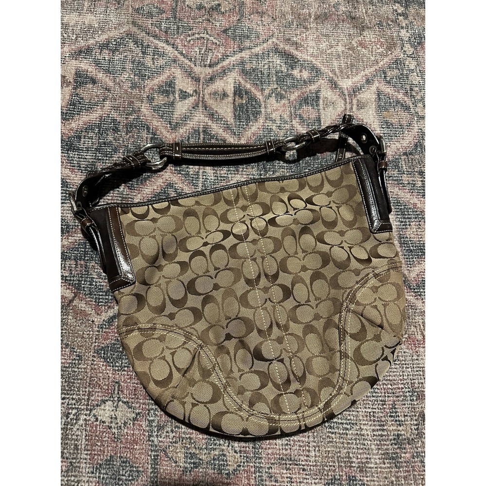 COACH Signature Canvas Brown Leather Hobo Shoulder Bag 6279 One Handle